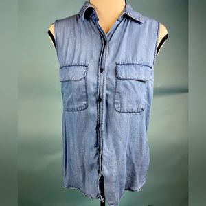 Light denim button up tank top